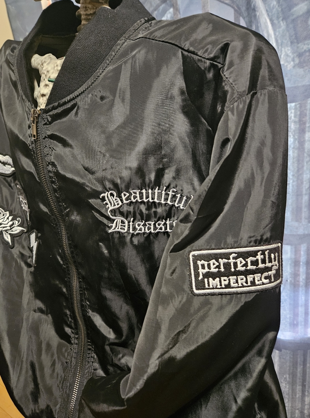 Beautiful Disaster Bomber Jacket with Embroidered Patches - Picture 2 of 5